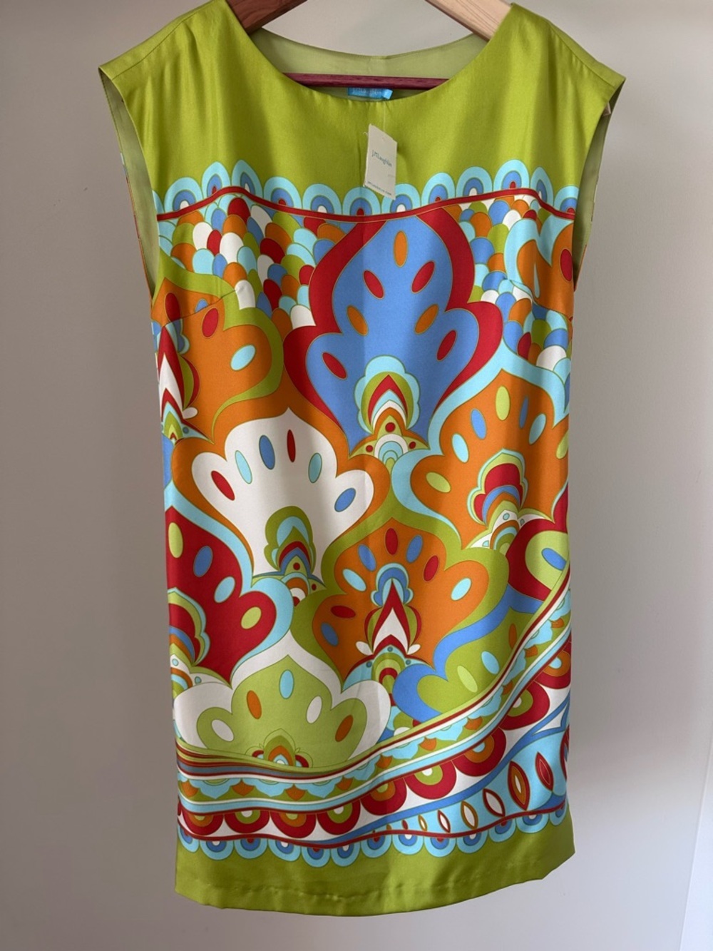 J. McLaughlin Multicolor Psychedelic Silk Mini Dress — Lime, Orange, Blue, Red